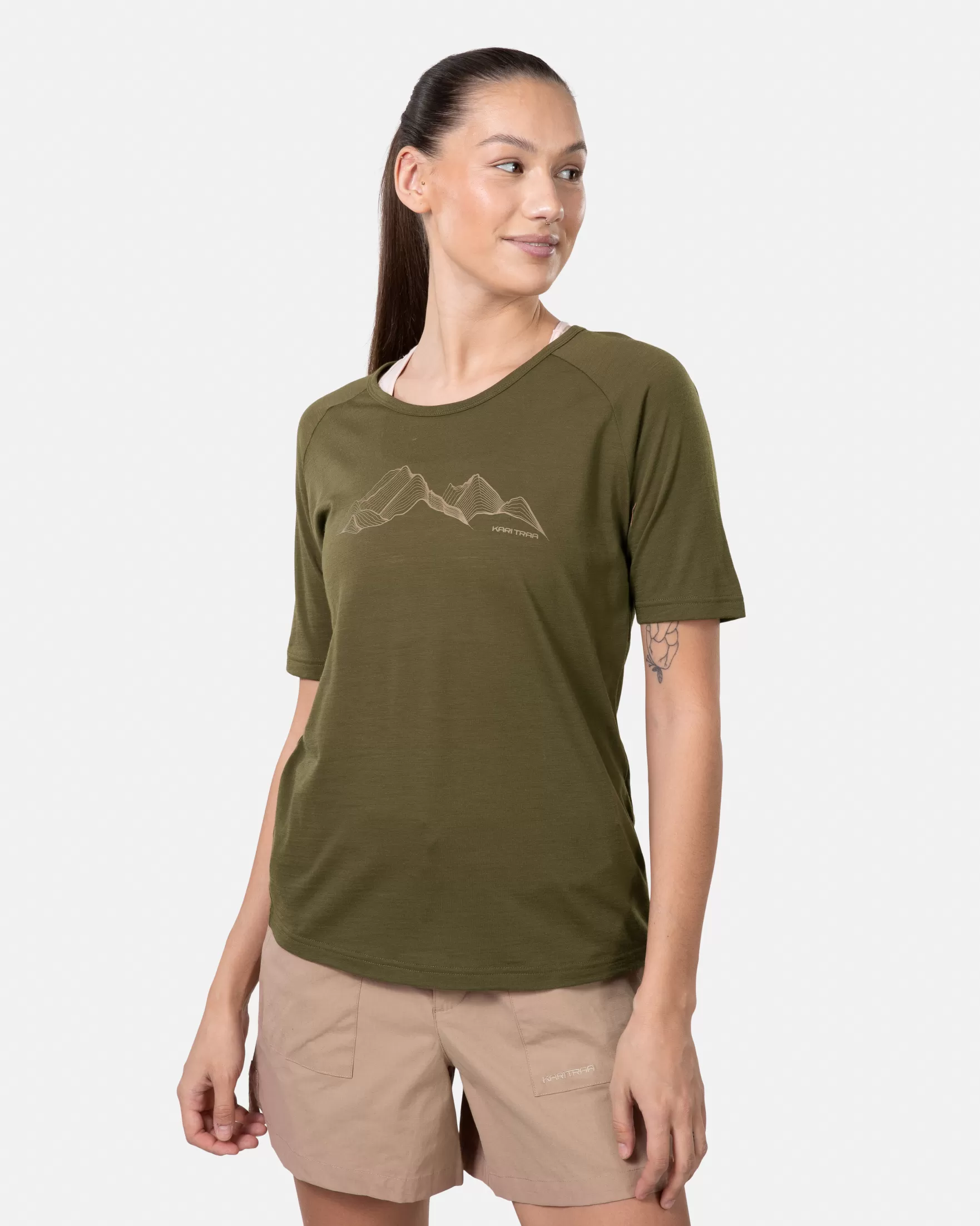 Wool T-Shirts | T-Shirts and Tops-Kari Traa Ane Short Sleeve - 50% Merino Wool DARK OLIVE GREEN