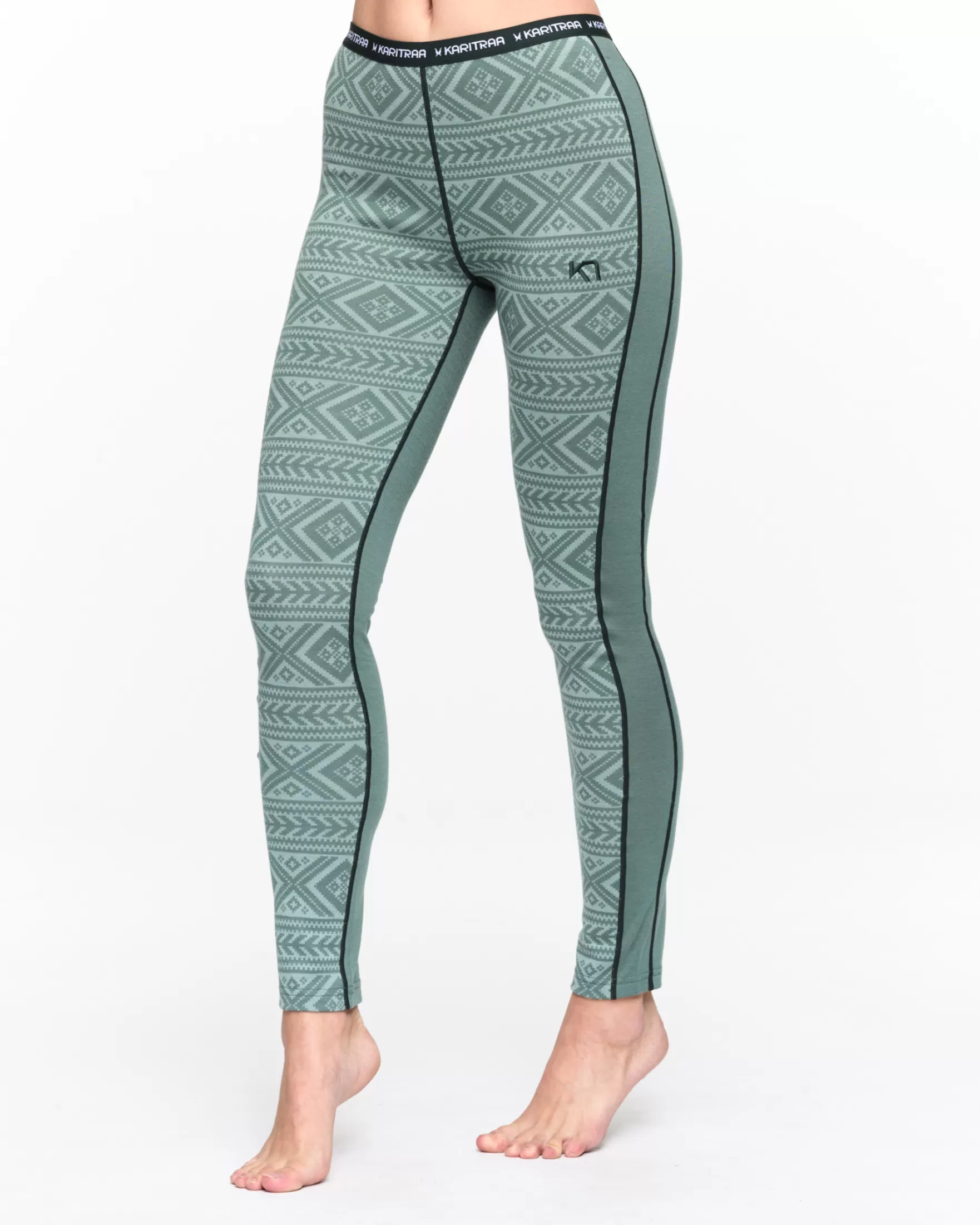 Wool Base Layer Pants-Kari Traa Floke Baselayer Pants Murk Green