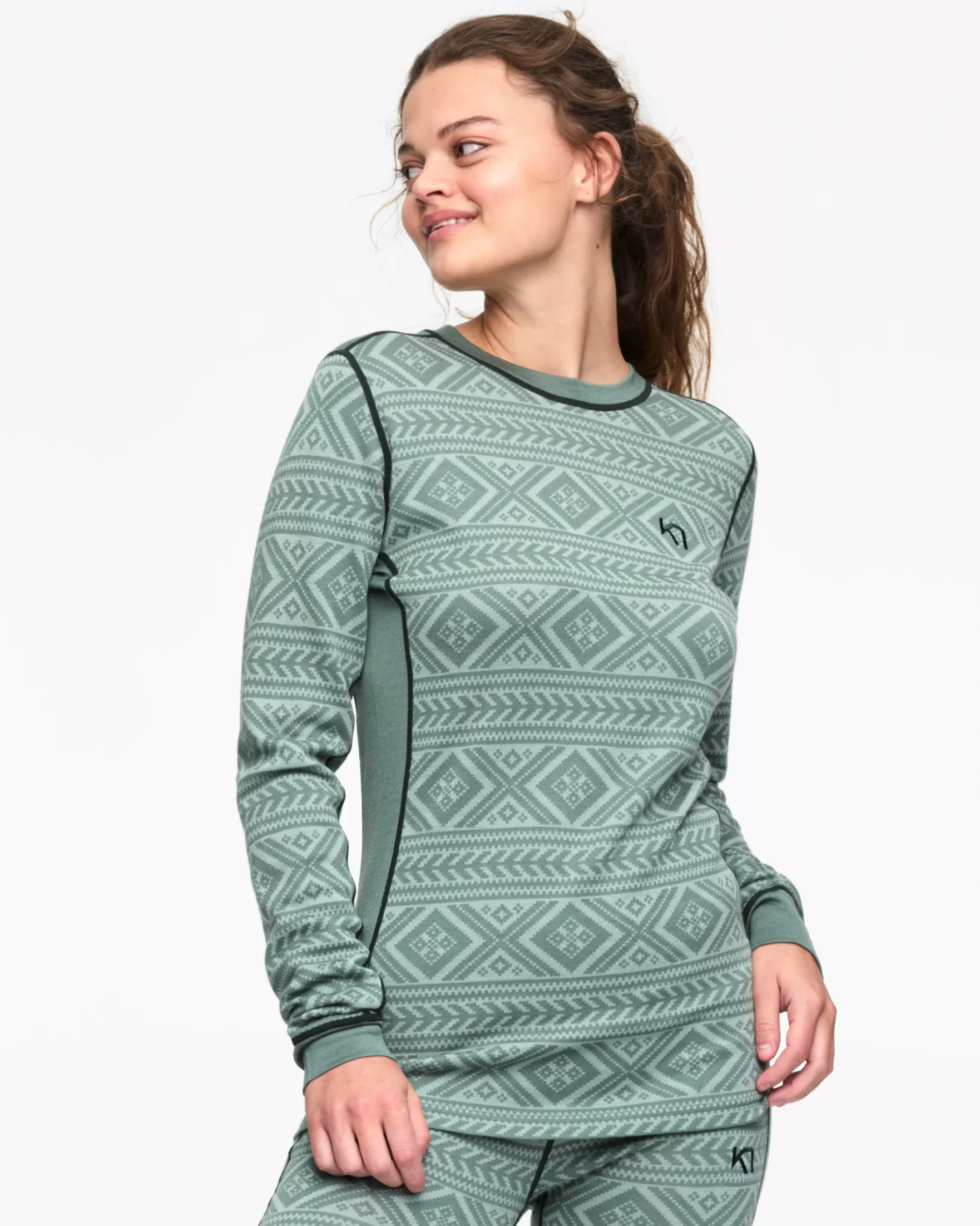 Wool Long Sleeve-Kari Traa Floke Long Sleeve Baselayer Murk Green