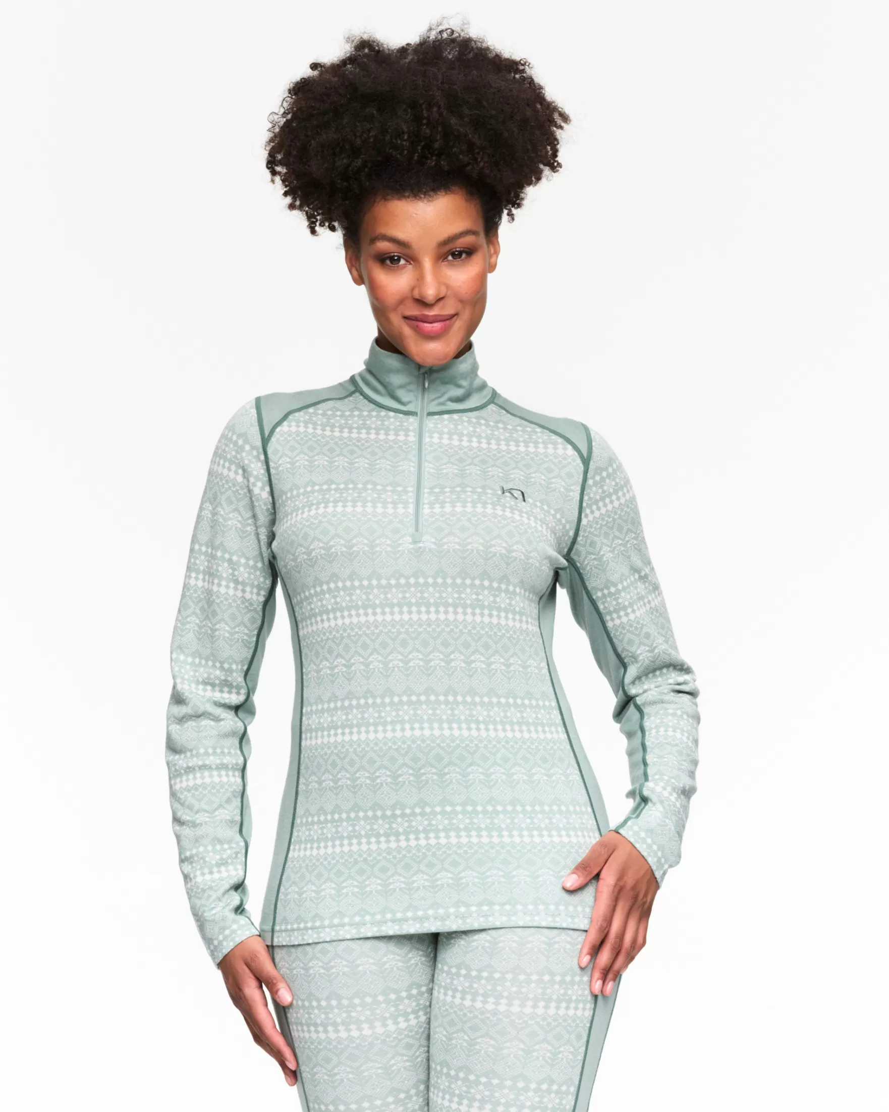 Wool Long Sleeve-Kari Traa Maud Half Zip Sage Green