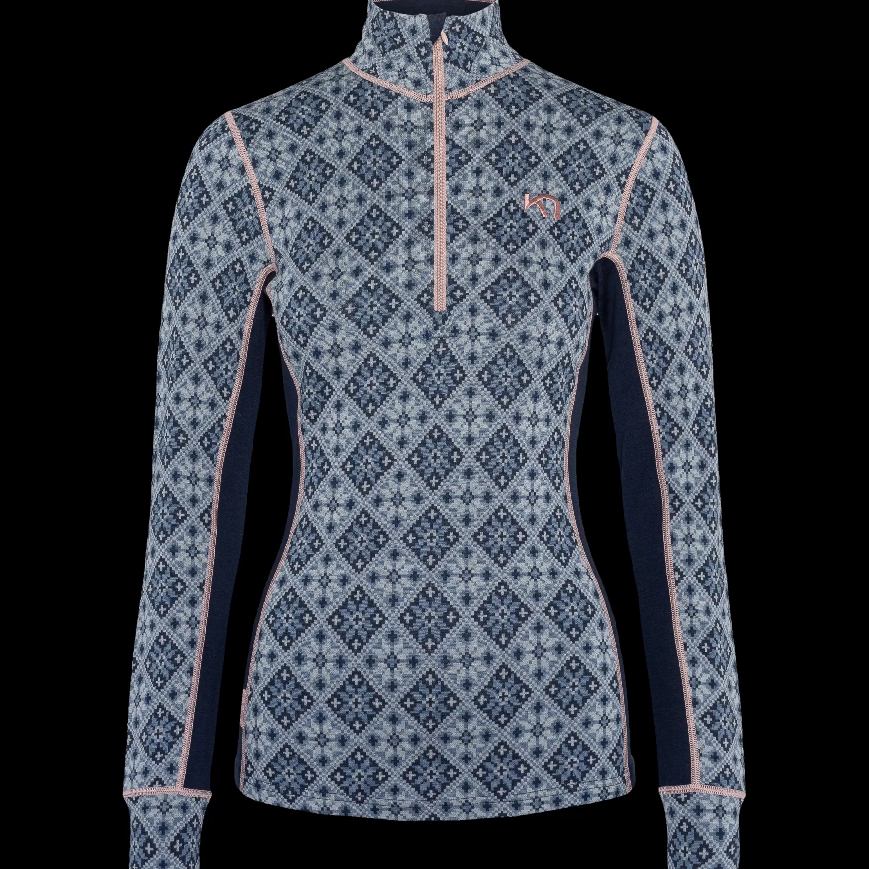 Wool Long Sleeve-Kari Traa Rose Half Zip Baselayer Top - 100% Merino Wool Dusty blue