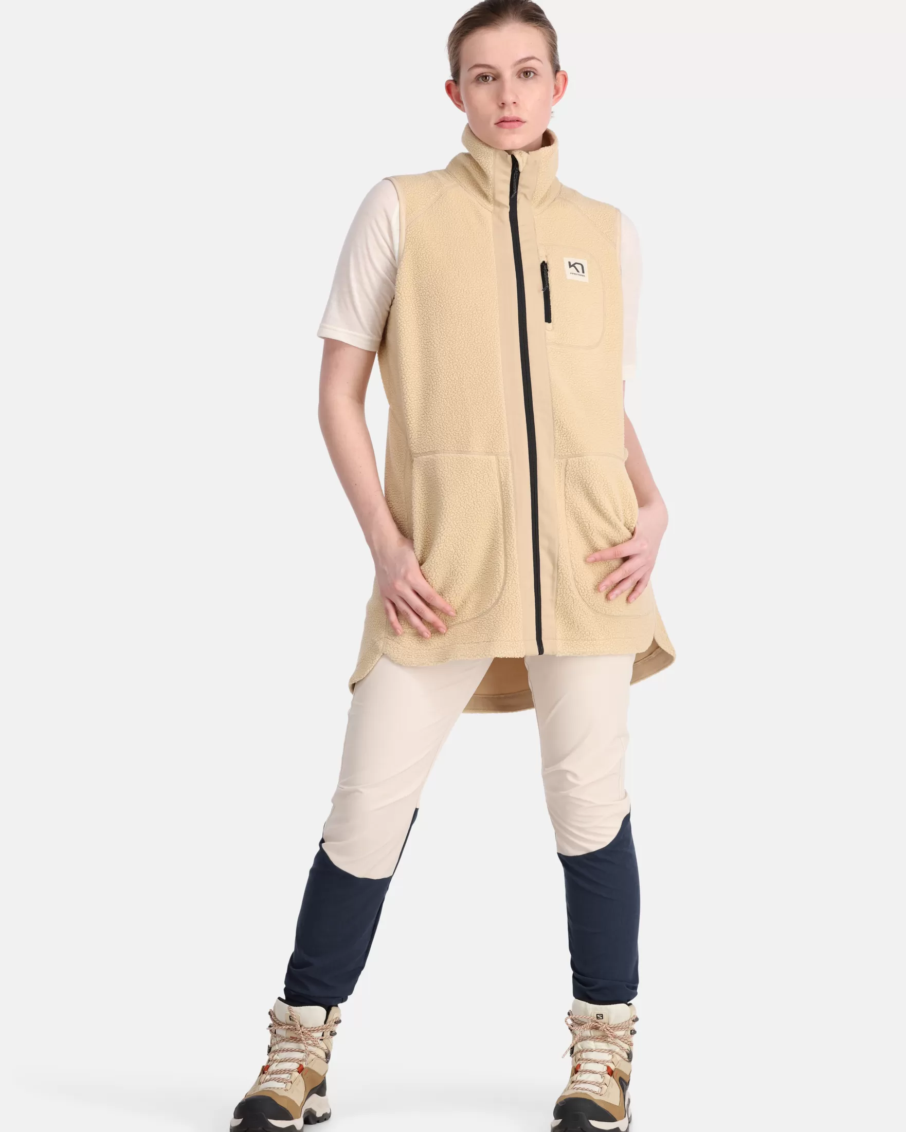 Fleece | Vests-Kari Traa Sanne Pile Vest Long Oat Beige