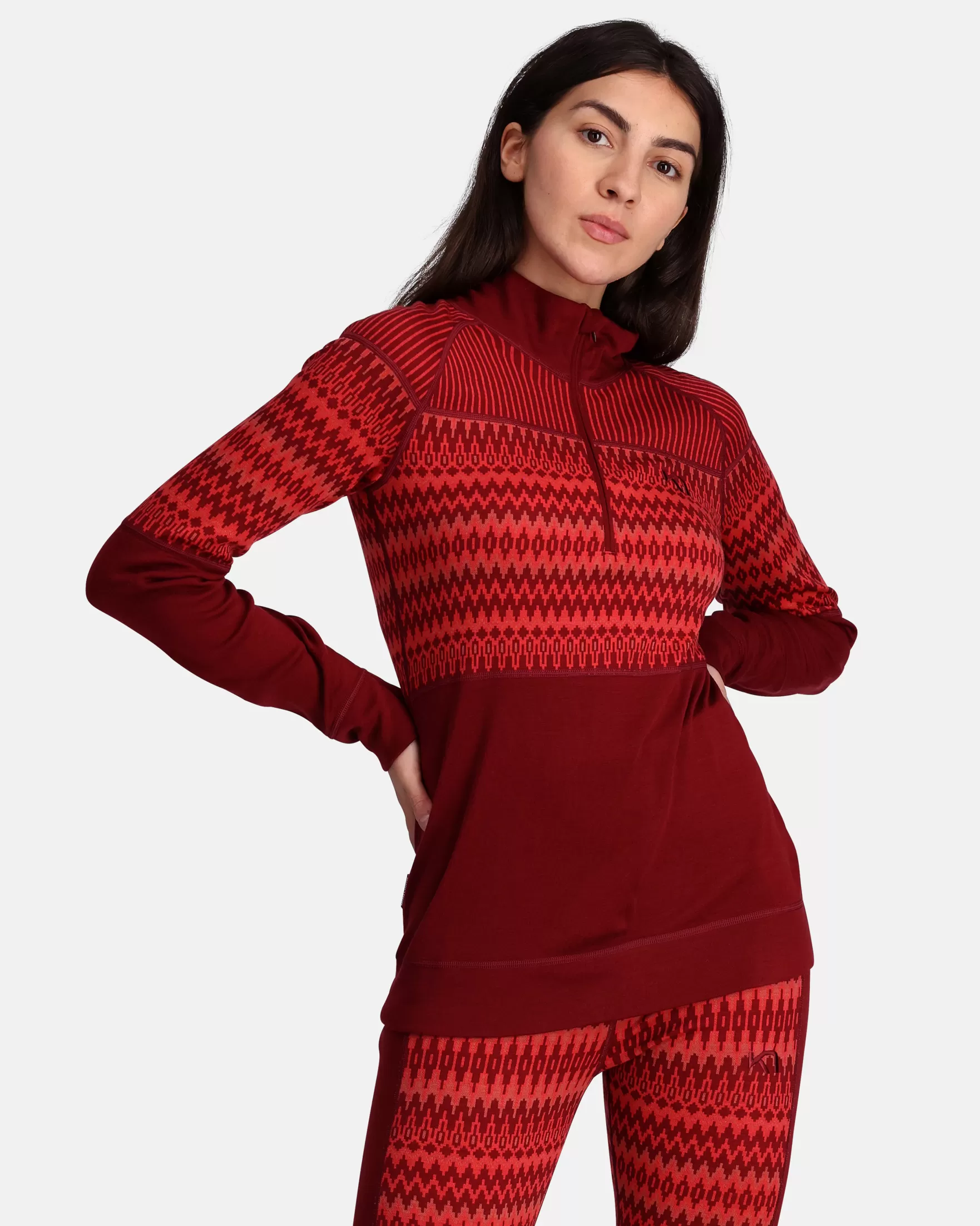 Wool Long Sleeve-Kari Traa Silja Half Zip Baselayer - 100% Merino Wool Rouge Red