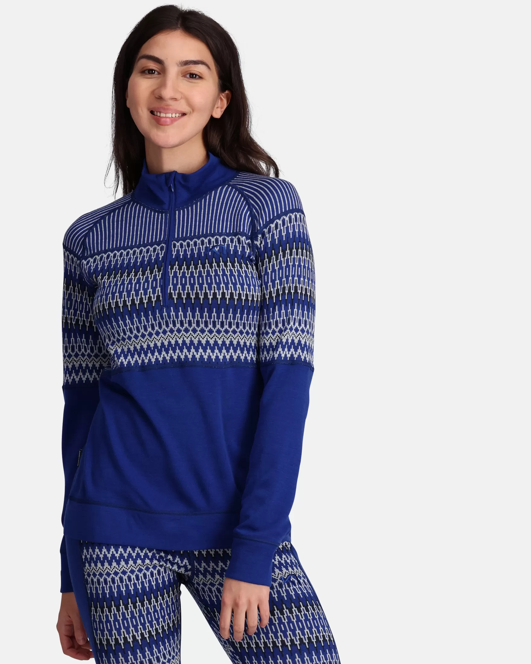 Wool Long Sleeve-Kari Traa Silja Half Zip Baselayer - 100% Merino Wool Azure Blue