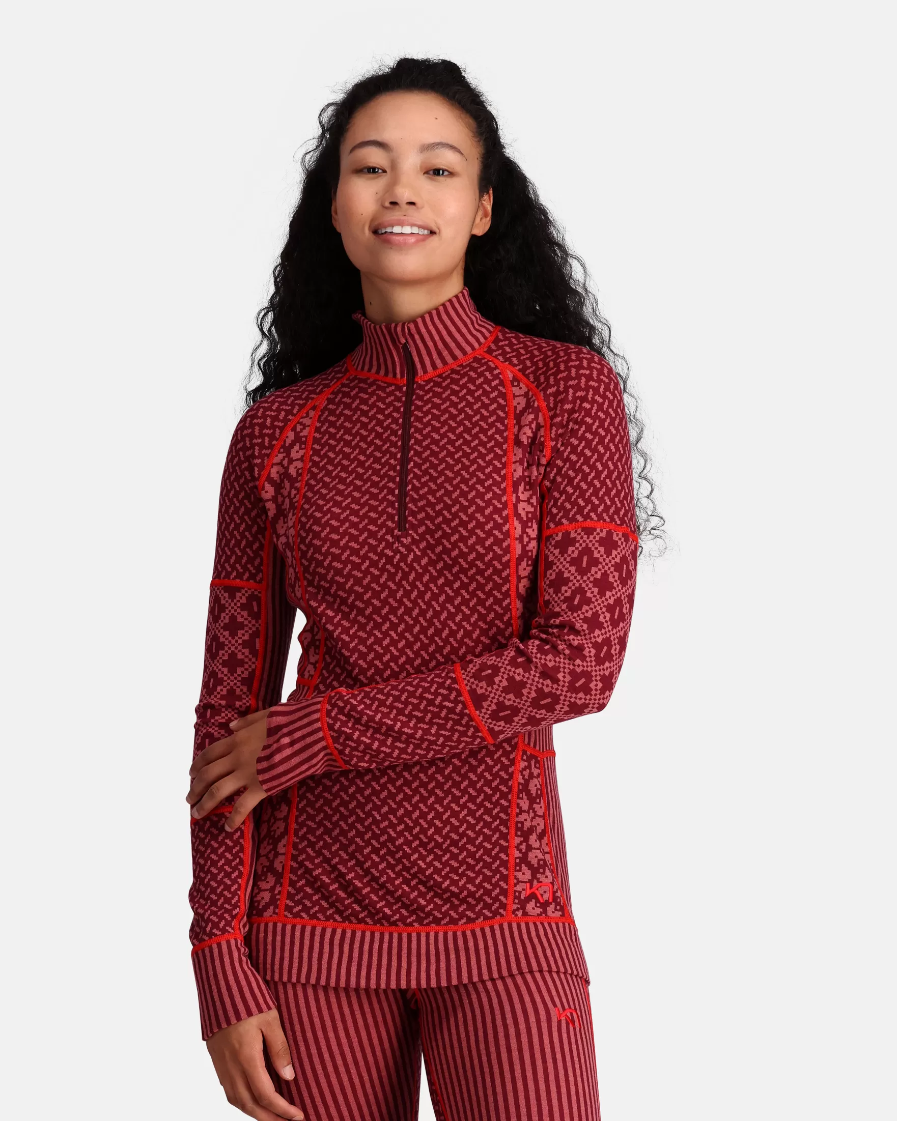 Wool Long Sleeve-Kari Traa Smekker Half Zip Baselayer - 100% Merino Wool Rouge Red