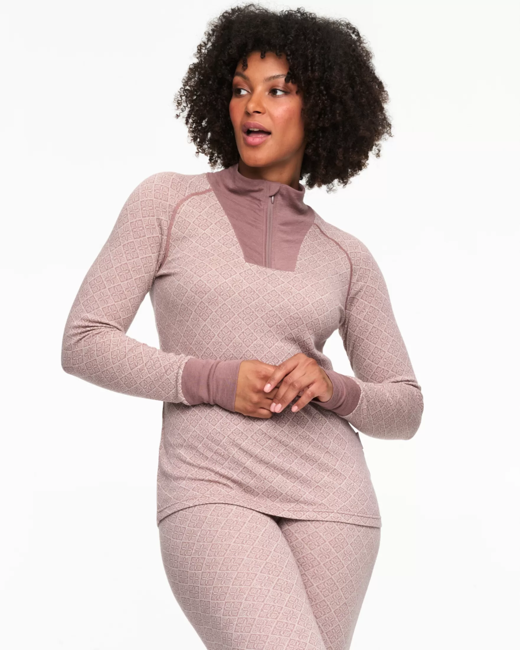 Wool Long Sleeve-Kari Traa Voss Cashmere Mix Half Zip Taupe